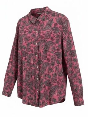 J. Jill Pink & Black Paisley Button-Down Shirt – Size Large